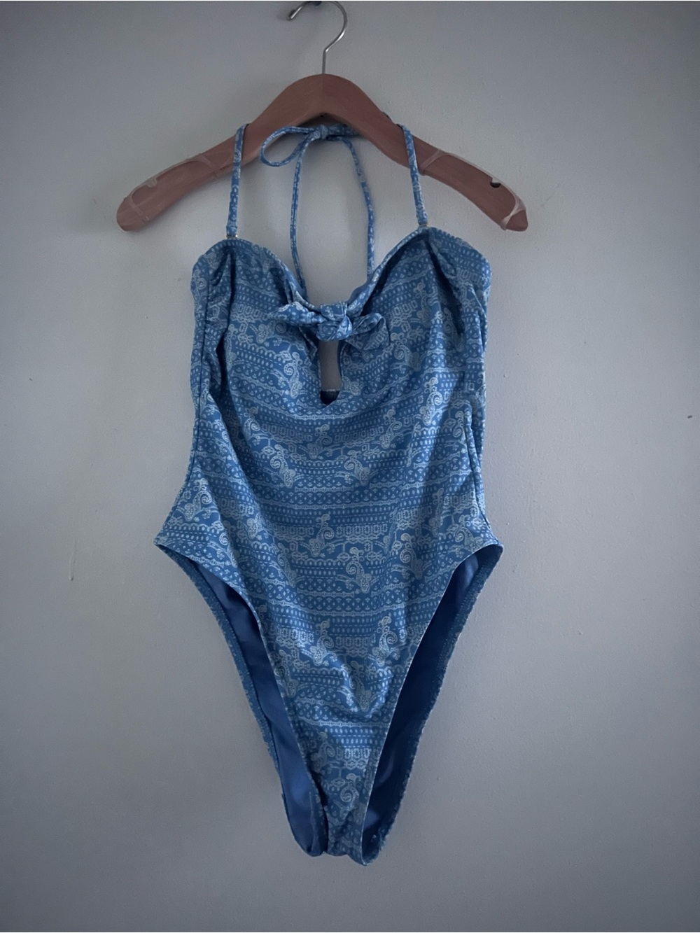 Blue Bandana Printed One-Piece Padded Swimsuit with Front Tie Sz M
